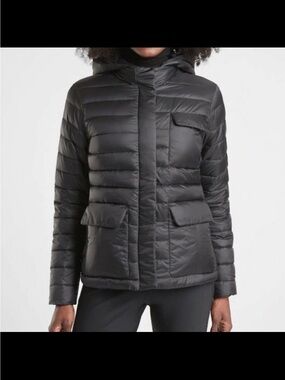 Athleta Reversible Goose Down Jacket Water Resistant Black Navy